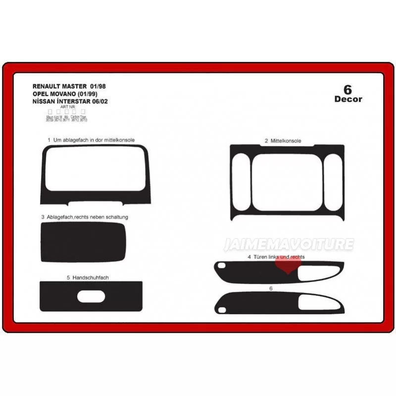 RENAULT Master 1998-2003 dashboard insert 6 pieces