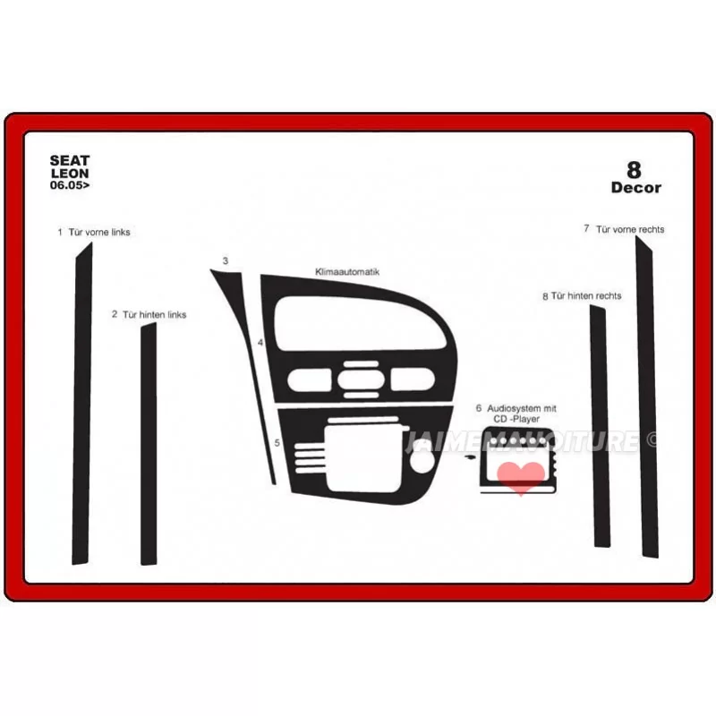 Insert tableau de bord SEAT Leon 2005-2009 8 pièces