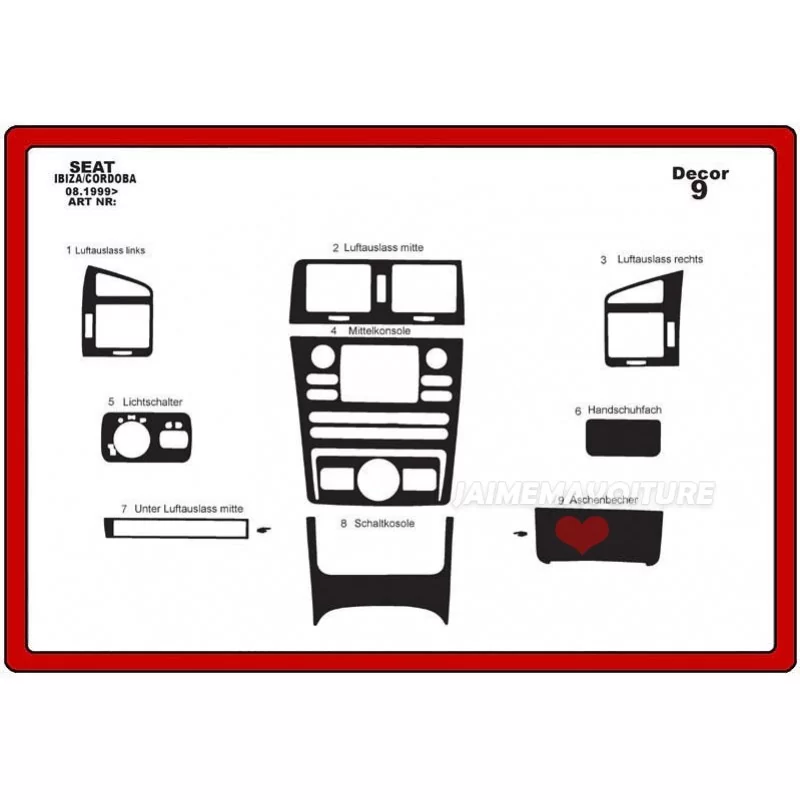 Insert tableau de bord SEAT Ibiza 1999-2002 9 pièces Insert tableau de bord SEAT Ibiza 1999-2002 9 pièces