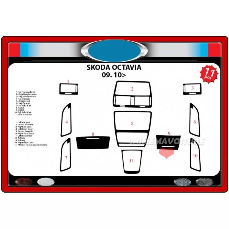 Inserto salpicadero SKODA Octavia 2009 - 11 piezas