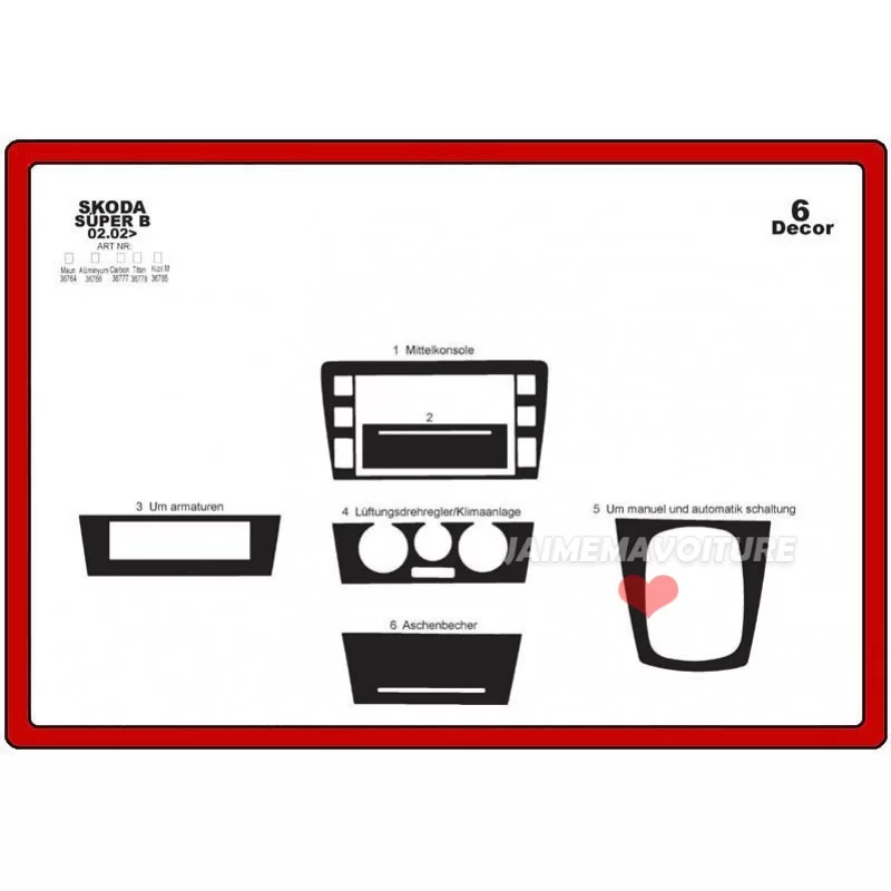 Insert tableau de bord SKODA Superb 2002-2007 6 pièces