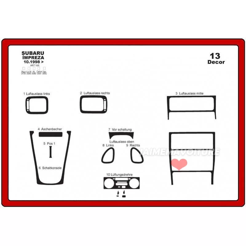 SUBARU Impreza dashboard insert 13 pieces