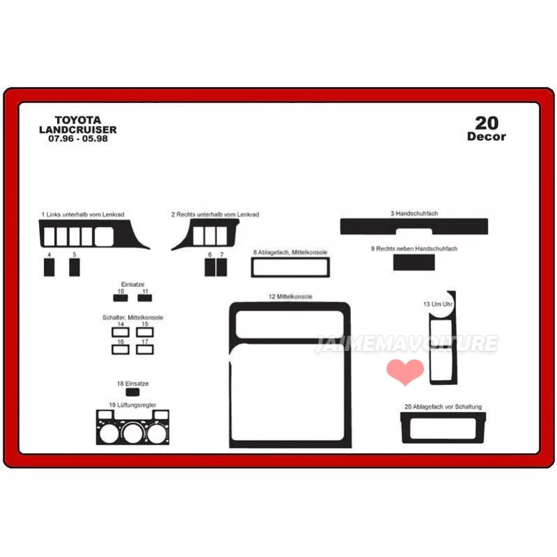 Armaturenbrett-Einlage TOYOTA Landcruiser 1996-1998 20 Stück