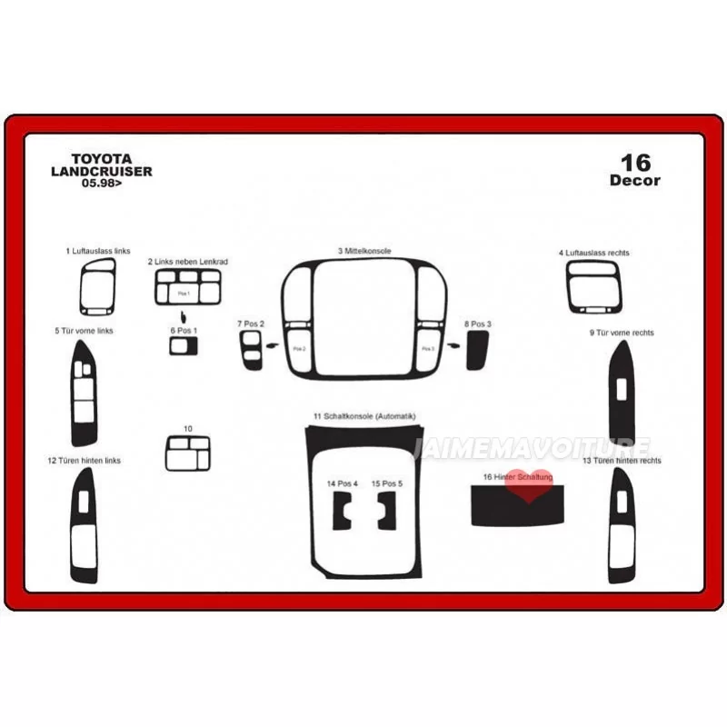 Insert tableau de bord TOYOTA Landcruiser 1998-2003 16 pièces