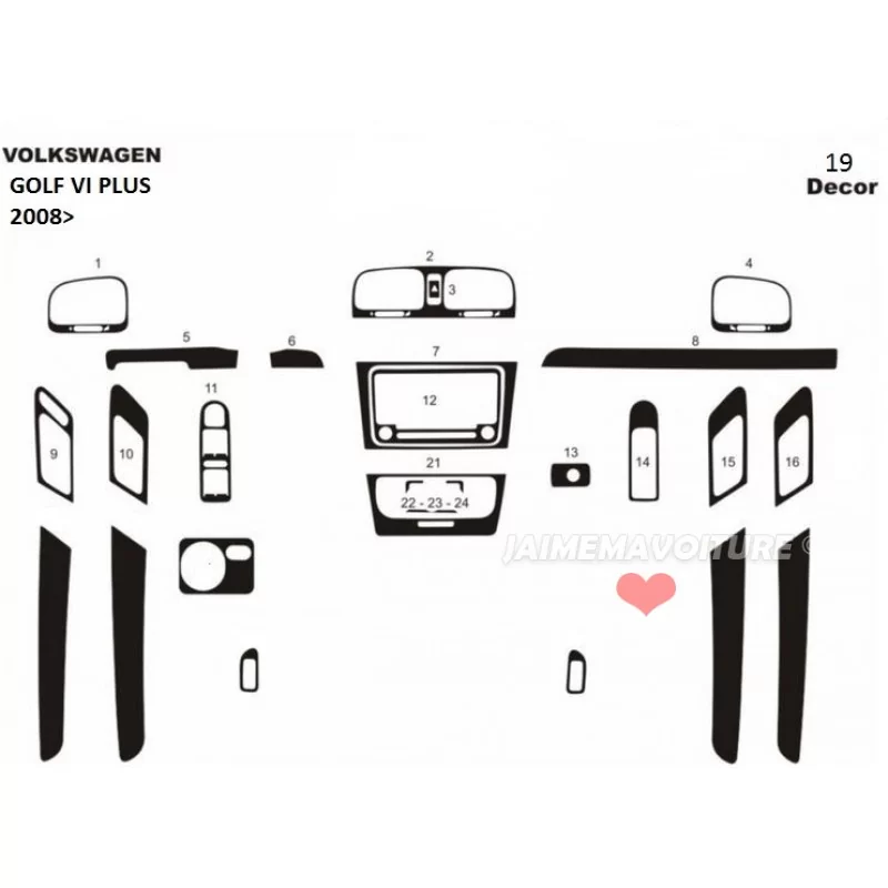 Insert tableau de bord VOLKSWAGEN Golf VI Plus 19 pièces