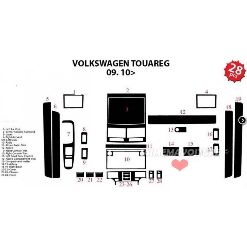 Inserto cruscotto VOLKSWAGEN Touareg II 27 pezzi Inserto cruscotto VOLKSWAGEN Touareg II 27 pezzi
