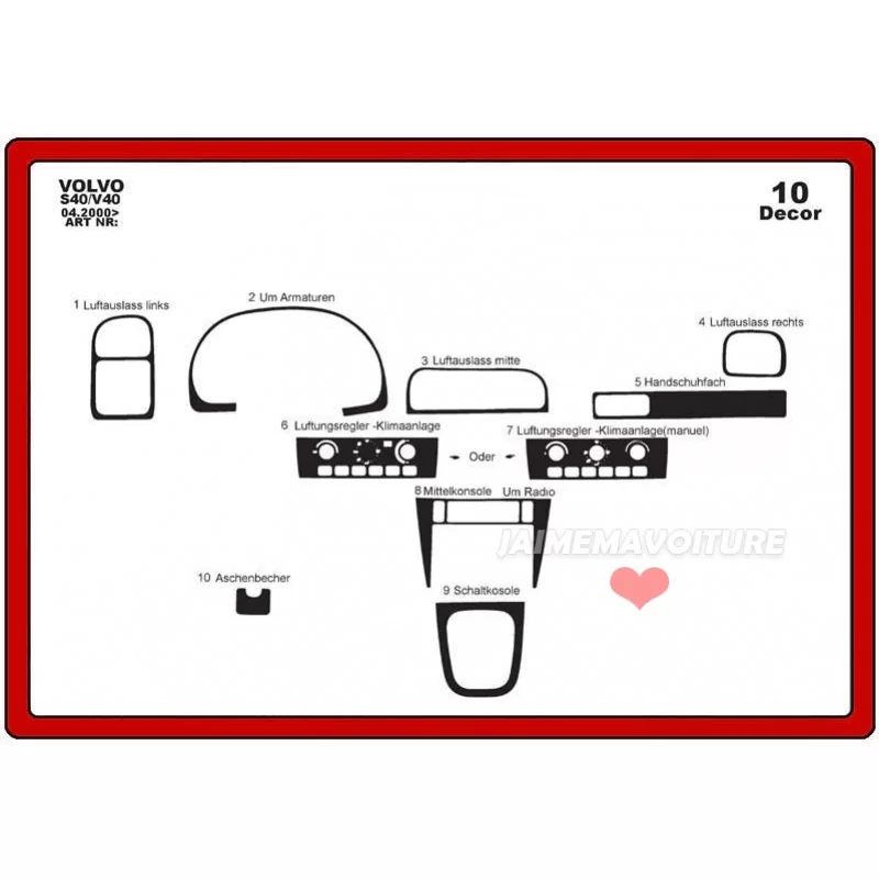 Dashboard insert VOLVO S 40 / V 40 2000-2003 10 pieces