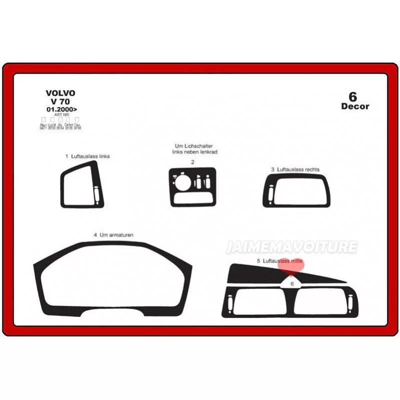 Dashboard insert VOLVO V 70 2000-2005 6 stuks