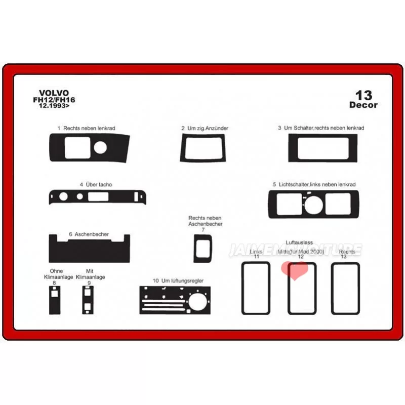 Insert tableau de bord VOLVO FH 12 / FH 16 13 pièces