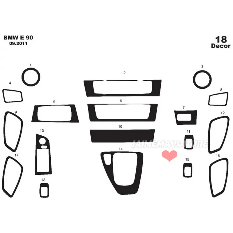 Dashboard insert BMW 3 Series E90 E91 18 pieces