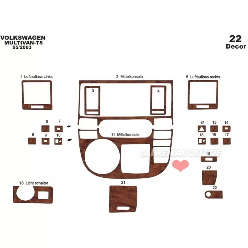 Dashboard insert VOLKSWAGEN Multivan T5 2003-2009 22 pieces
