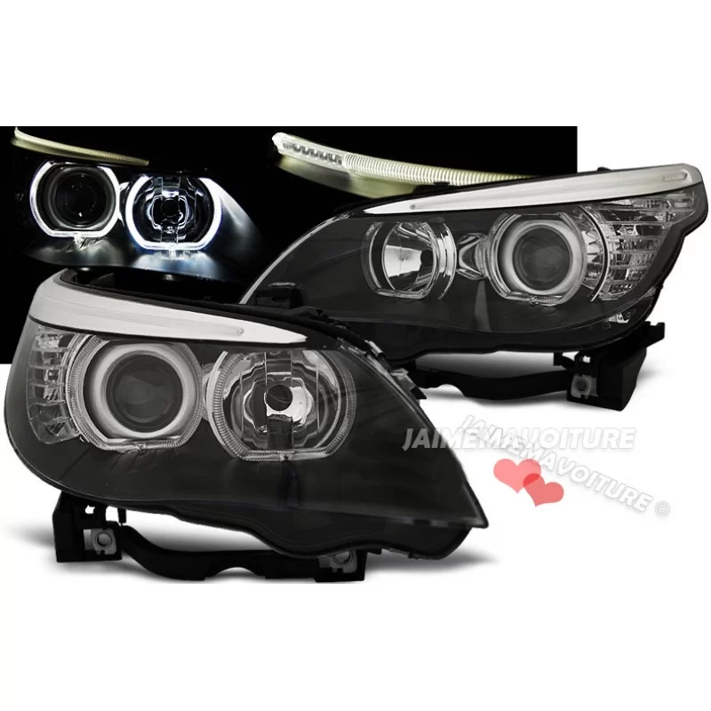 Front headlights Angel eyes Led BMW series 5 black