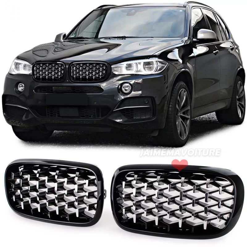 Calandre diamant pour BMW X5 F15 / X6 F16 - Noir chrome Calandre diamant pour BMW X5 F15 / X6 F16 - Noir chrome