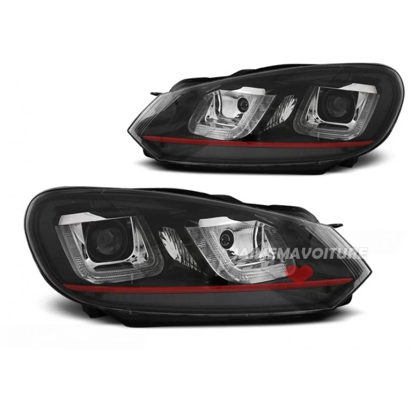 Fari anteriori U-LED in look Xenon per Golf 6 con barra rossa