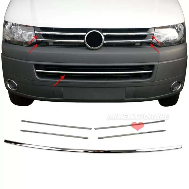 Wand of grille and grille bumper chrome 5 Pcs Set VW T5 aluminum transport