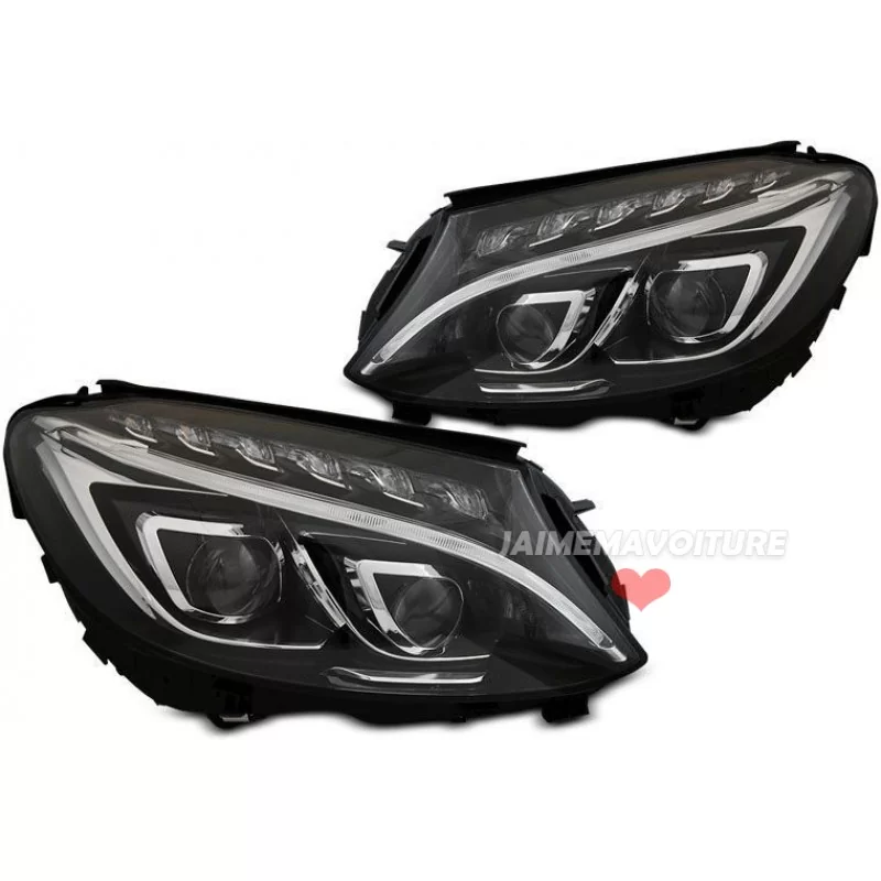 Black FULL LED front headlights for Mercedes C-Class W205 2014 2015 2016 2017 2018