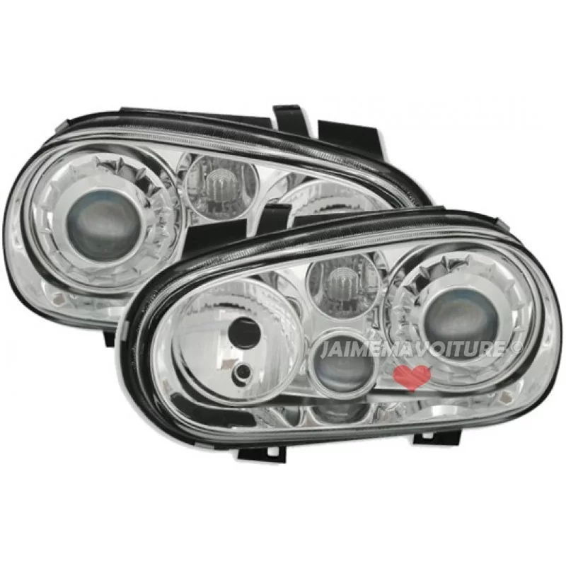 2x Phares adaptables sur Vw Golf IV Look xenon Chrome