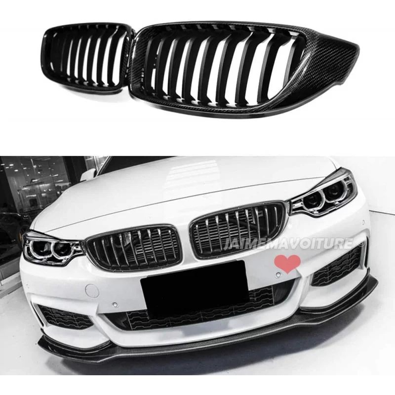 Max auto Carbon - Grille de calandre performance - En carbone véritable -  Grands coins - Pour pare-choc avant BMW M3 F80 M4 F82 F83.