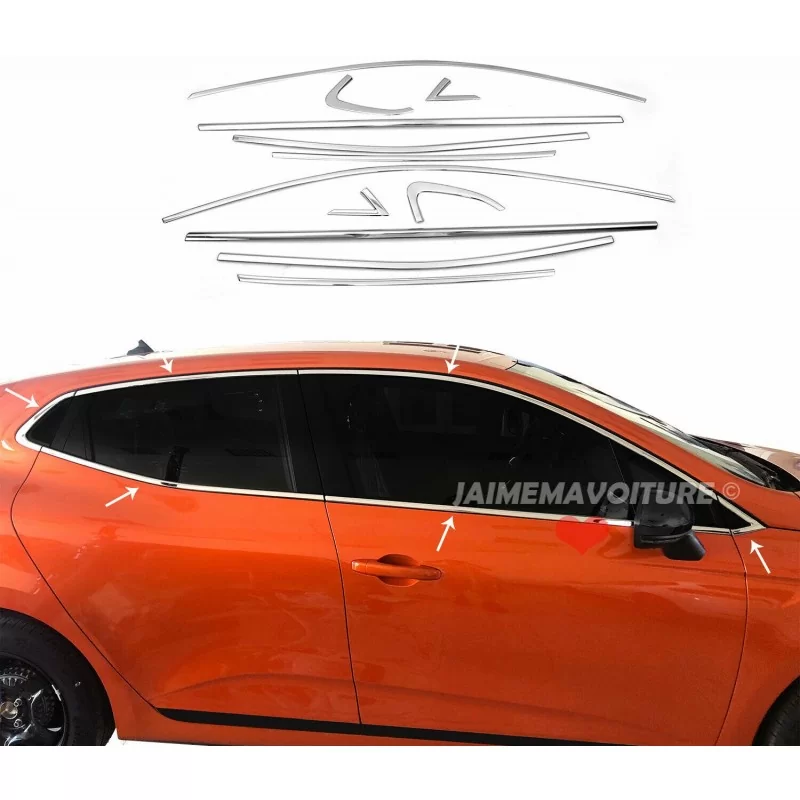 Kromad fönsteromfattning i aluminium Renault Clio 5 - 12 delar Kromad fönsteromfattning i aluminium Renault Clio 5 - 12 delar