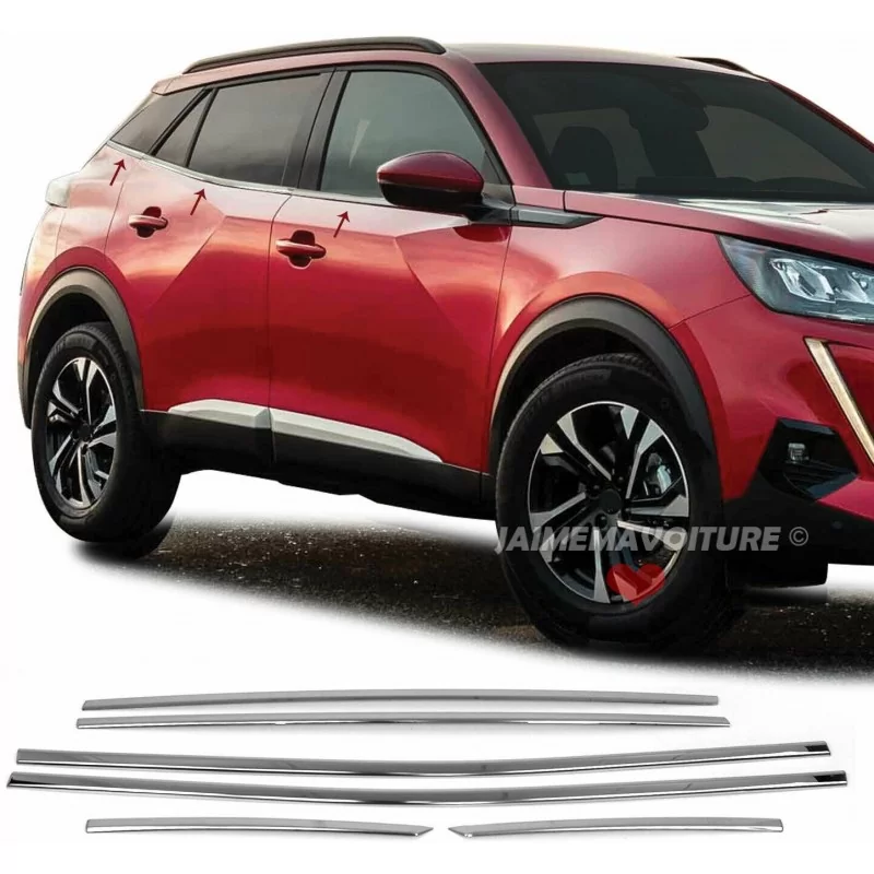 Contornos de ventana cromados inoxidables Peugeot 2008 II 2019 2020 2021 2022