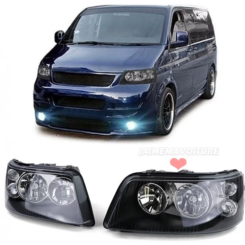 Faros delanteros T5 Transporter Caravelle Multivan Negro 2003-2009