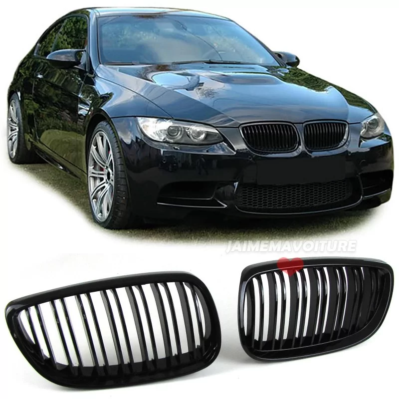 Calandre grille double barre pour BMW Série 3 E92 E93 2006-2010 - Noire vernie