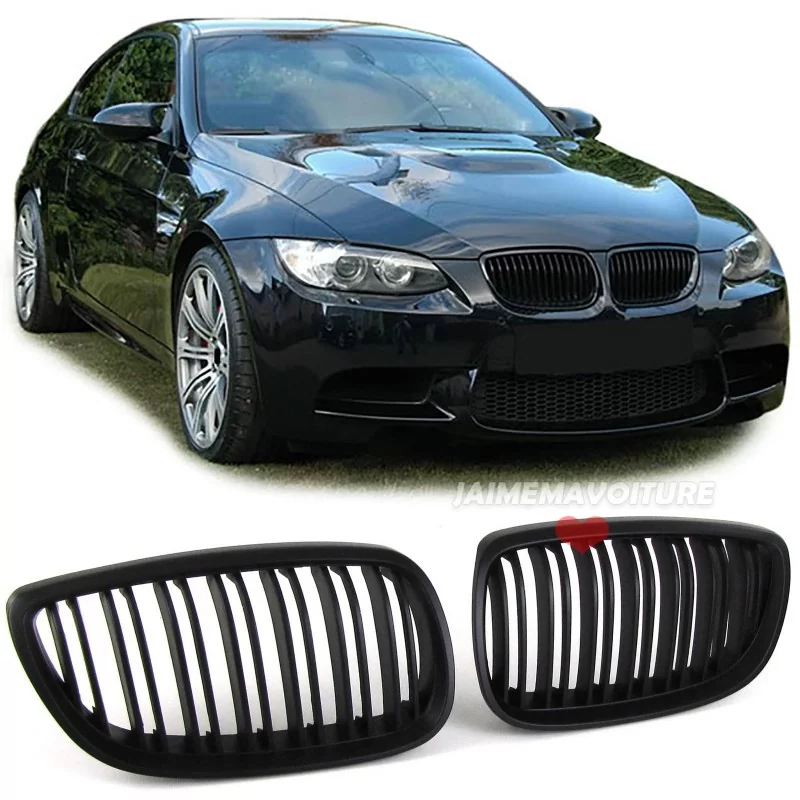 Calandre grille double barre pour BMW Série 3 E92 E93 2006-2010 - Noire mate