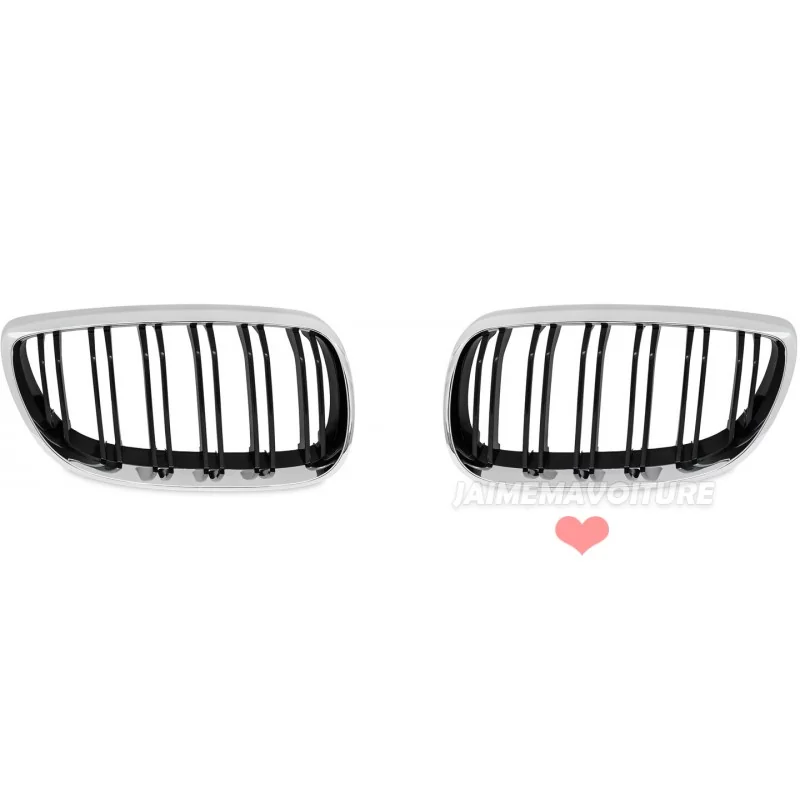 Calandre grille double barre pour BMW Série 3 E92 E93 2006-2010 - Noire chrome