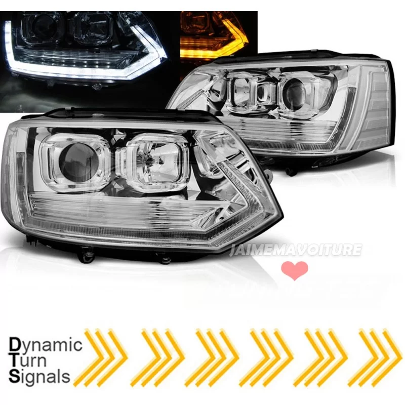 Black led front headlights daytime running lights for VW T6 2015-2019