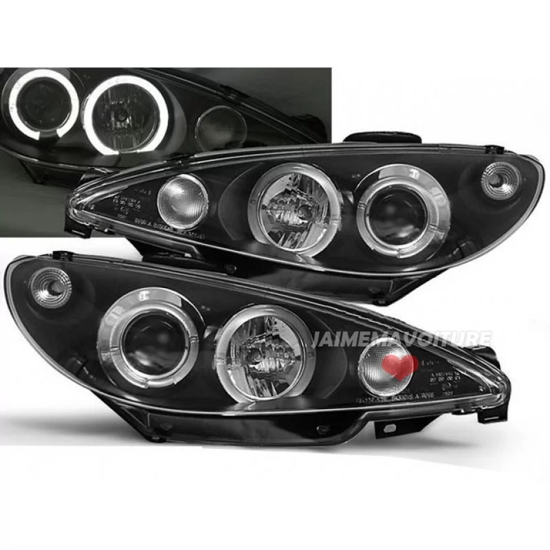 Feux avants Angel Eyes pour Peugeot 206 - Noir