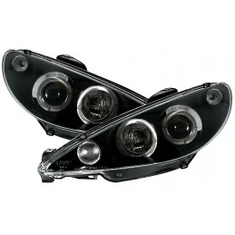 Feux avants Angel Eyes pour Peugeot 206 - Noir