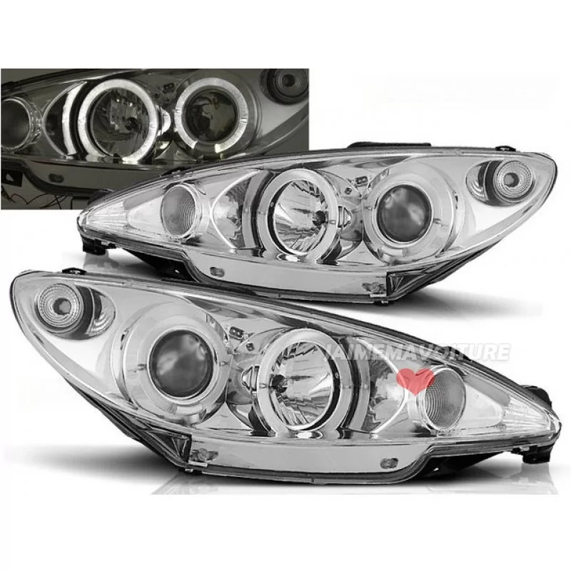 Frontleuchten Angel Eyes für Peugeot 206 - Chrom