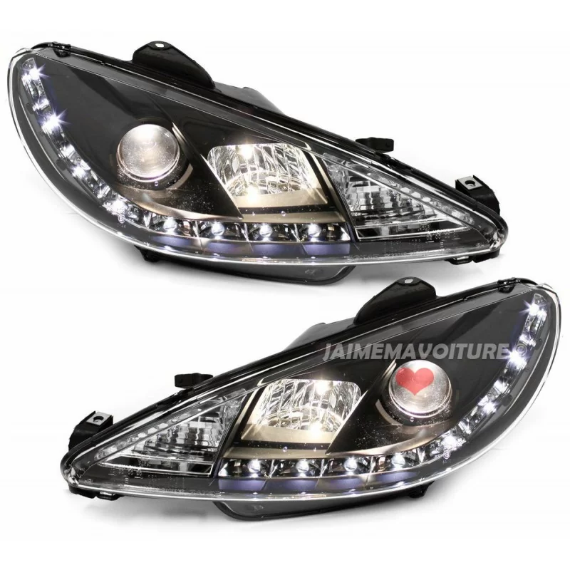 Faros delanteros para Peugeot 206 negro conducidos