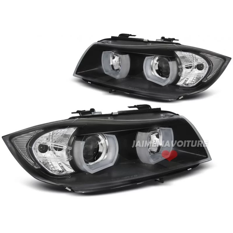 Frente Faros angel eyes 3D para BMW Serie 3 E90 E91 2005-2008 - Negro