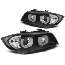 Frente Faros angel eyes 3D para BMW Serie 3 E90 E91 2005-2008 - Negro XENON