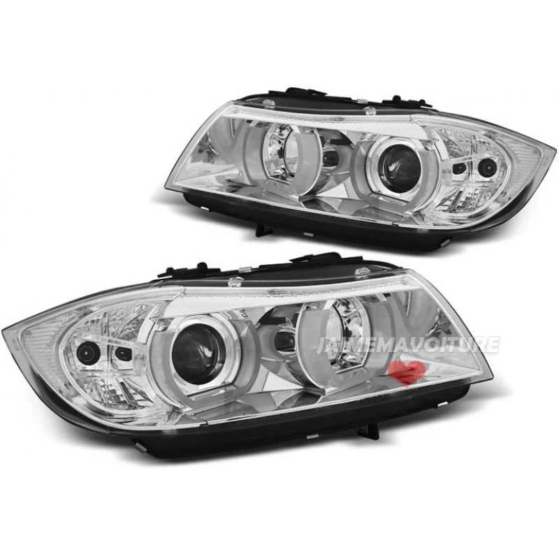 Frontscheinwerfer Angel Eyes 3D für BMW 3er E90 E91 2005-2008 - Chrom Frontscheinwerfer Angel Eyes 3D für BMW 3er E90 E91 2005-2008 - Chrom