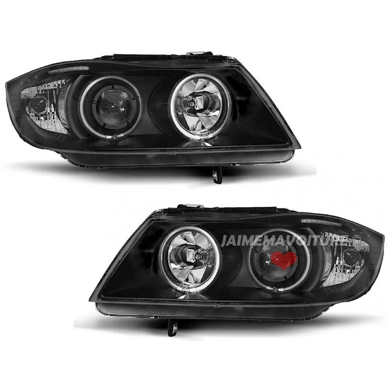 Faros delanteros angel eyes CCFL para BMW E90 + E91 negro