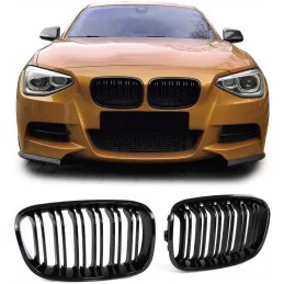 Grilles pour BMW série 1 2011-2015 - Double barre noire vernie