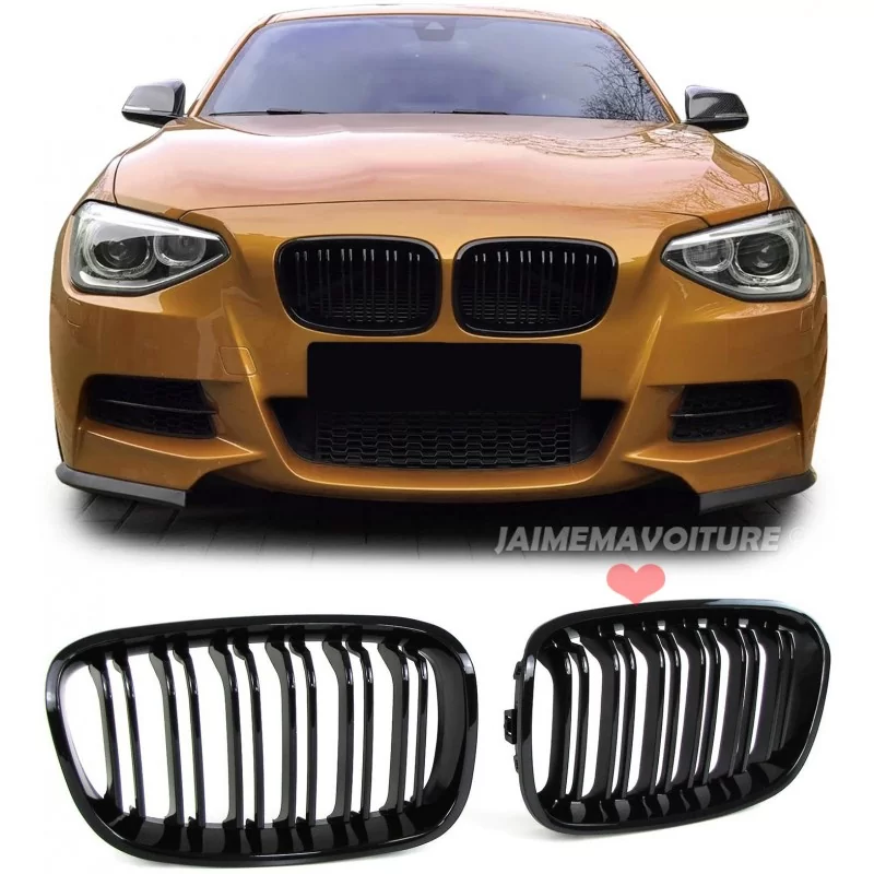 Grilles pour BMW série 1 2011-2015 - Double barre noire vernie Grilles pour BMW série 1 2011-2015 - Double barre noire vernie