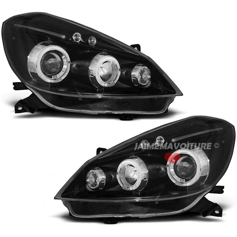 Negro de Junyan de ojos faros delanteros angel para Renault Clio 3