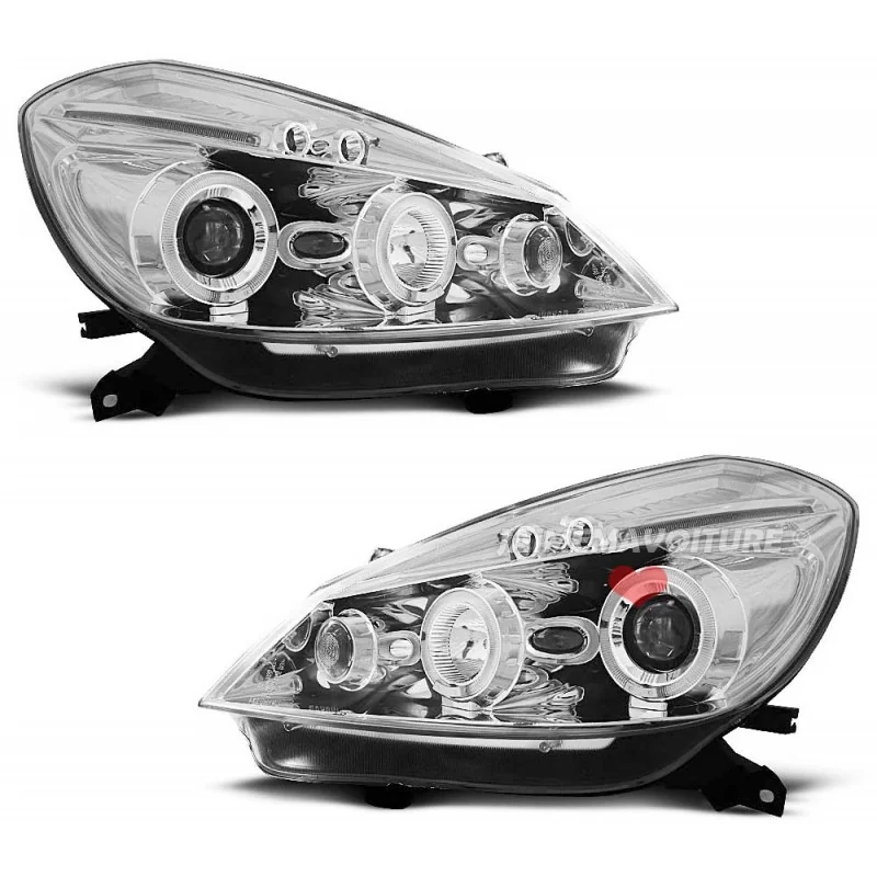 Phares avants pour Renault Clio 3 tuning chrome