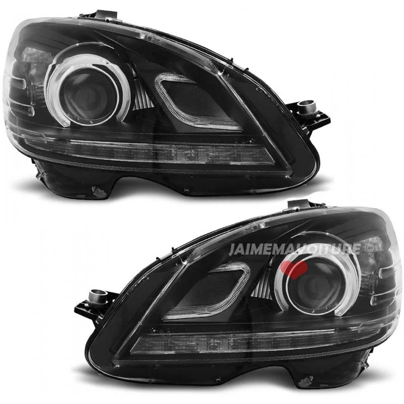 Front headlights led for Mercedes class C - Black