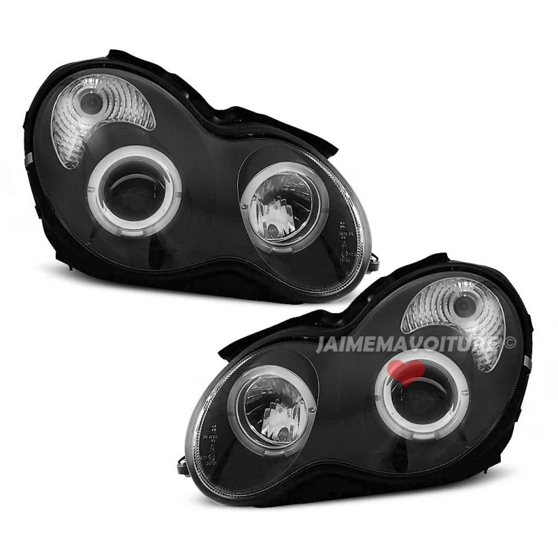 Phares avants Angel eyes pour Mercedes classe C 2000-2004 Noir