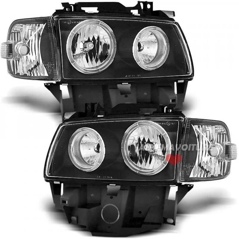 Phares avants noir angel eyes pour VW T4 Caravelle Multivan BUS Phares avants noir angel eyes pour VW T4 Caravelle Multivan BUS