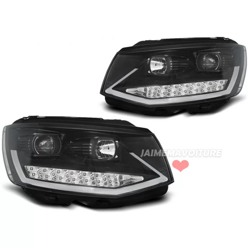 Black led front headlights daytime running lights for VW T6 2015-2019