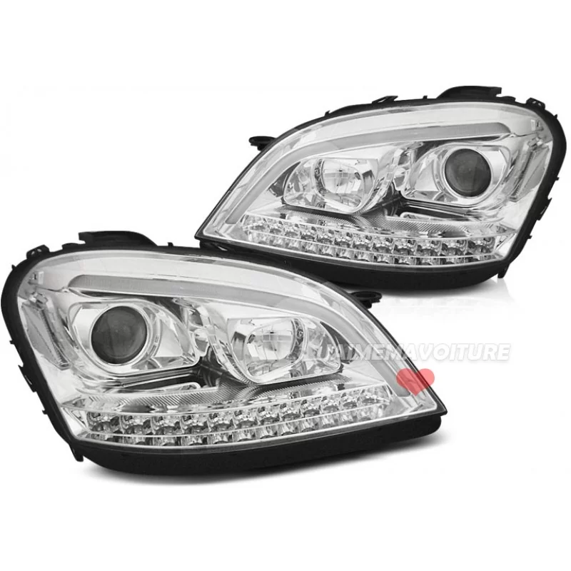 Tube led headlights for Mercedes ML W164 - Chrome