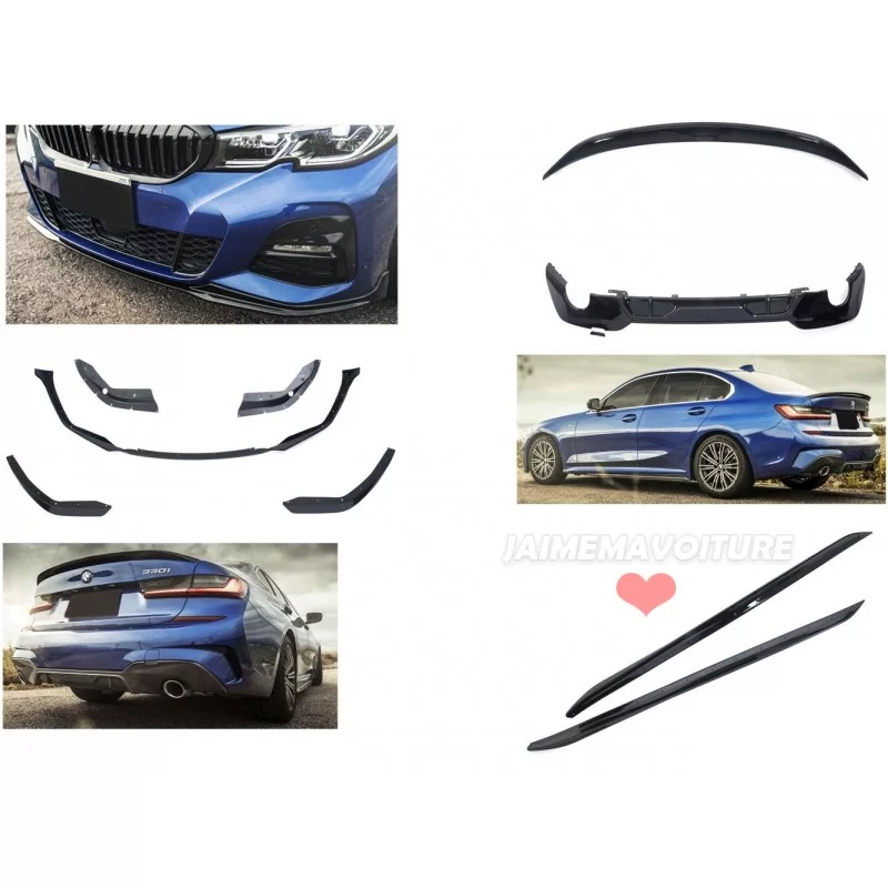 Kit diffusore + pannello rocker + spoiler + lama verniciata nera per BMW Serie 3 G20 Pack M