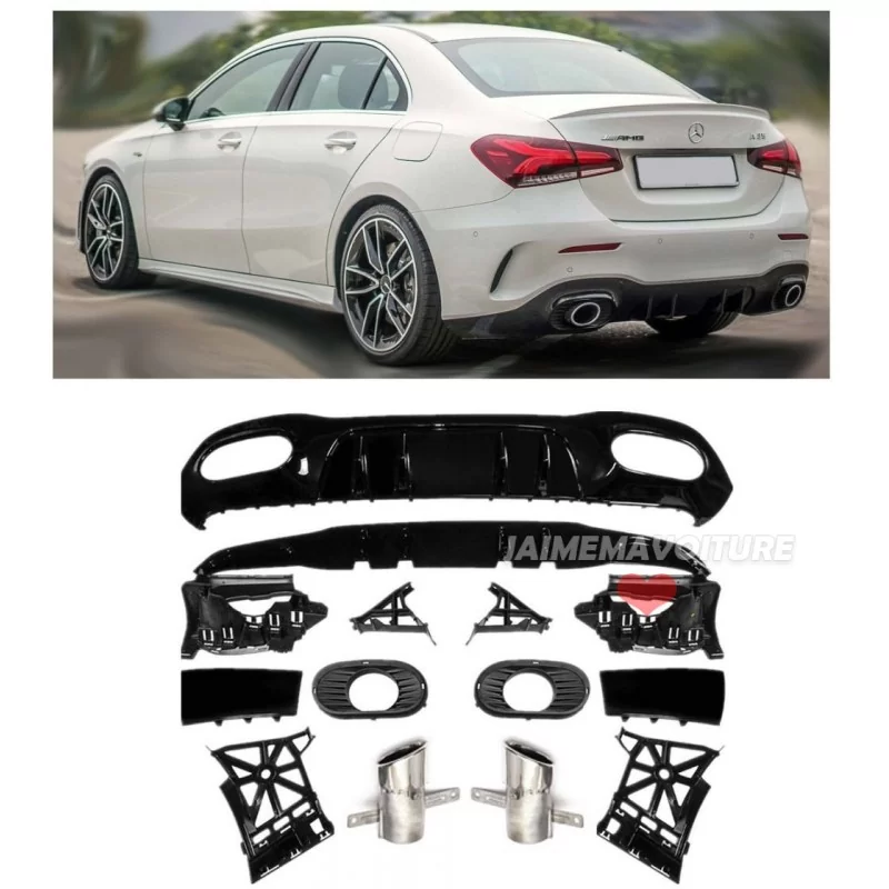 Kit diffuseur arrière embouts échappements look A35 AMG pour mercedes classe A V177 Berline