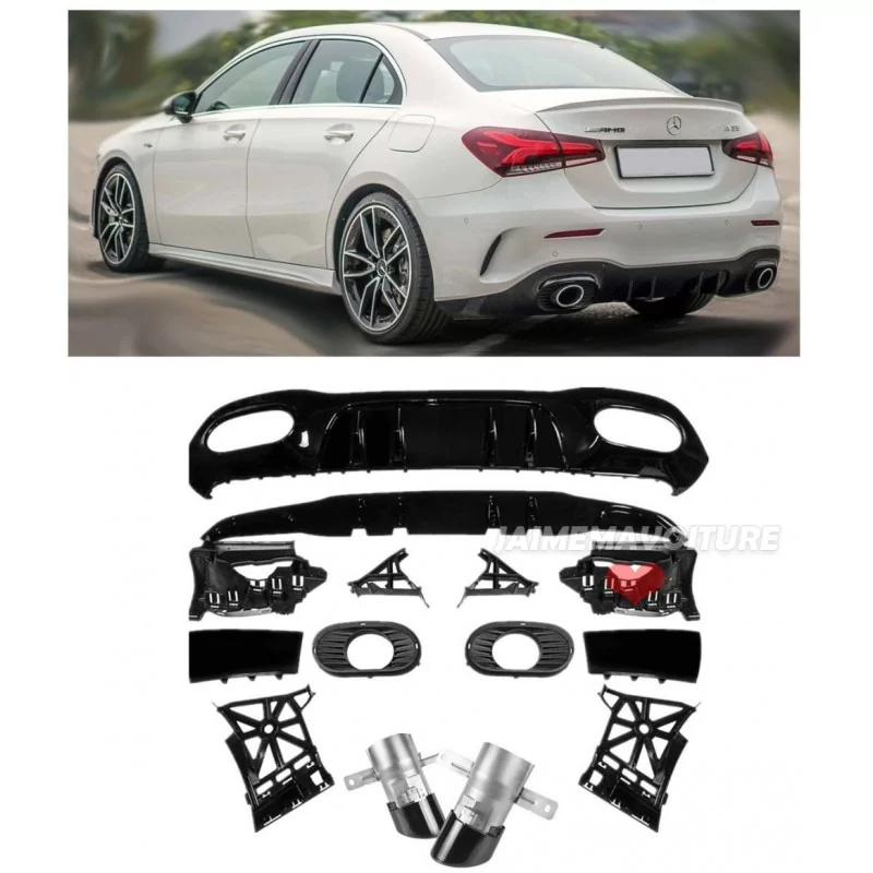 Diffuseur arrière + embouts échappements noirs look A35 AMG pour mercedes classe A V177 Berline 