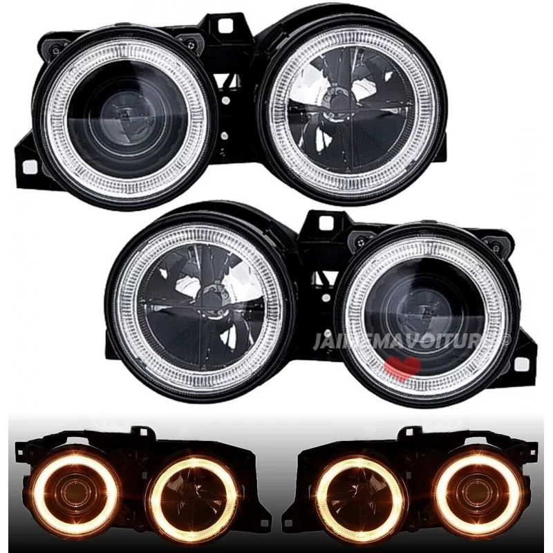 Phares avants pour BMW E30 Angel eyes noir